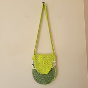 Handmade Crochet Knit Chartreuse Lime Green Granny Square Bag Purse Festival